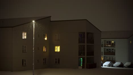 calm snowfall in mid december, christmas atmosphere in the neighborhood
