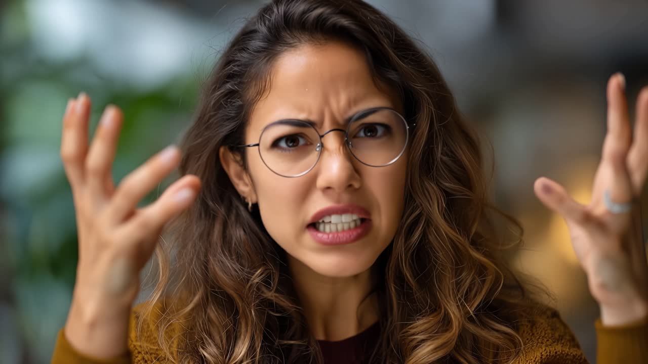 Emotional Transition: A Woman's Expressions of Frustration and Release Captured in Two Frames of Intense Facial Reactions Showcasing Deep Feelings