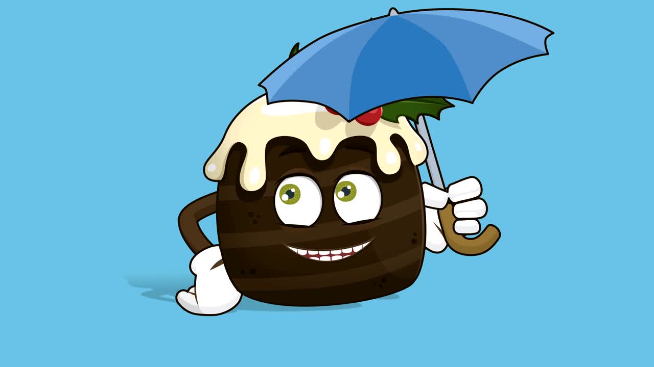 pastel de navidad de dibujos animados bajo paraguas con animación facial alfa mate