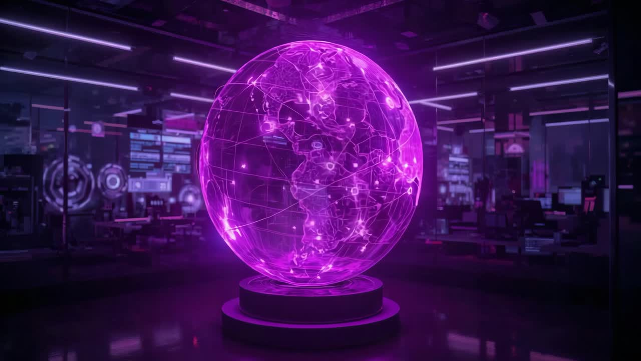 Futuristic Holographic World Globe in Control Room