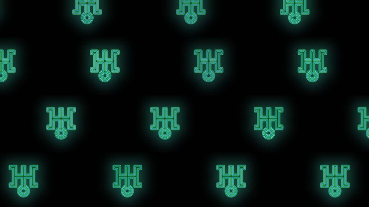 Japan symbols pattern with pulsing neon green light 6