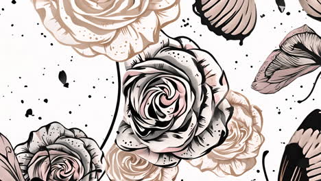 illustrated floral pattern with roses and abstract elements