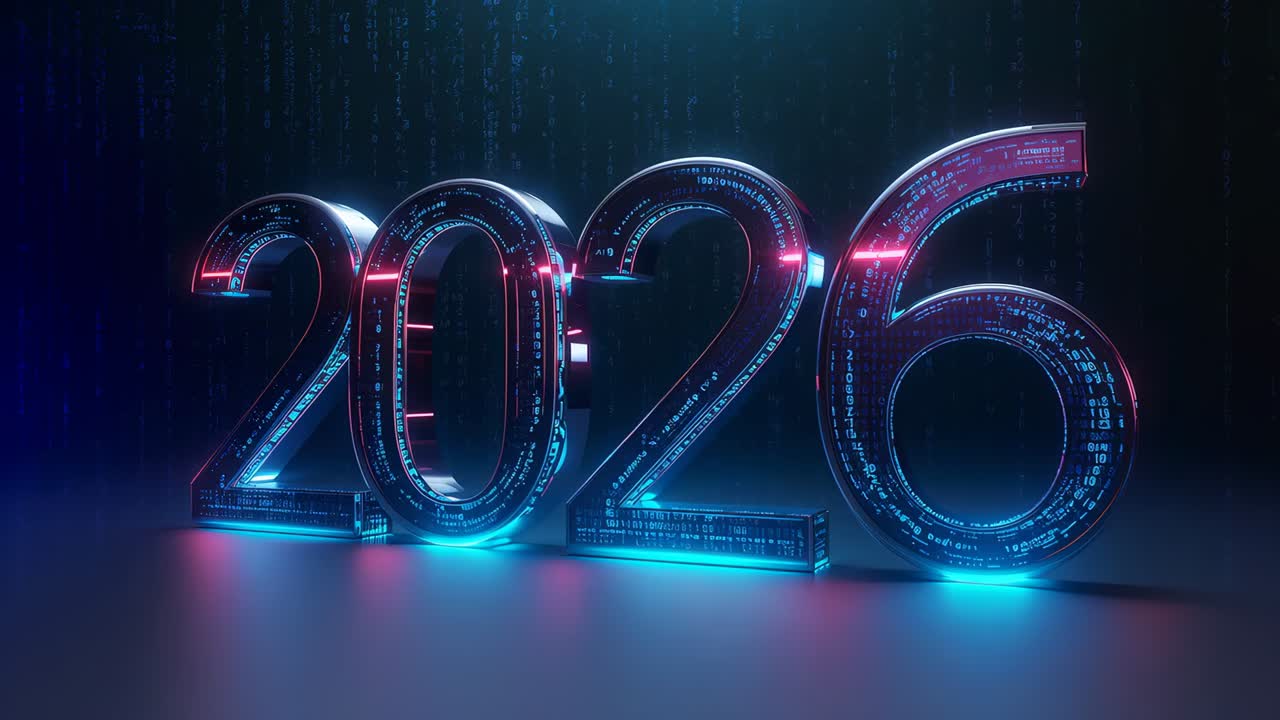 CGI-cijfers 2026 met gloed onthullen op een glanzende vloer terwijl de verlichting intenser wordt en een blauwe gloed ontstaat