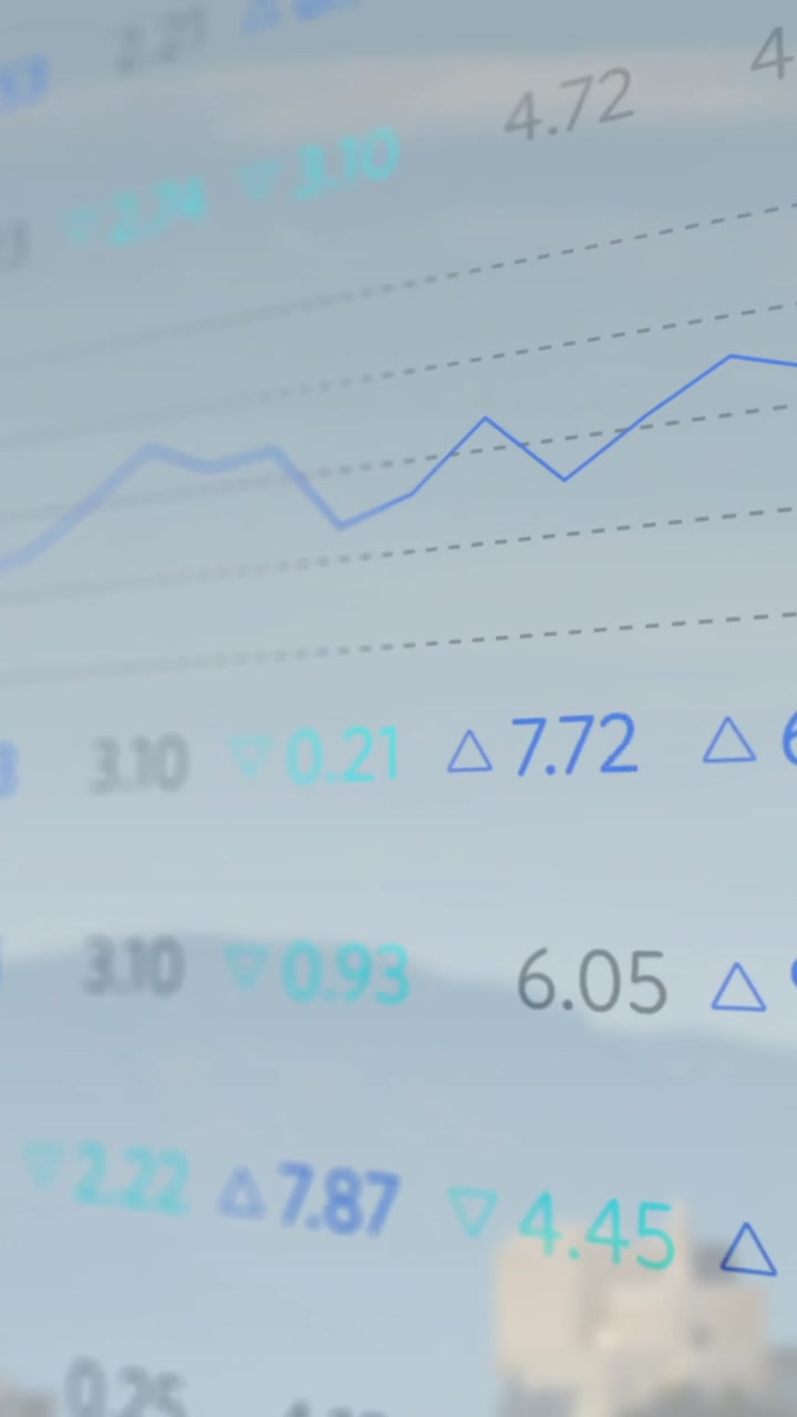 Animazione dell'elaborazione di dati finanziari su un paesaggio urbano