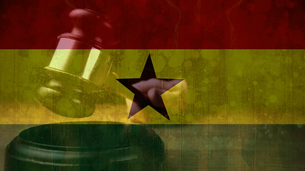 animación digital de la bandera de ghana y el martillo 4k