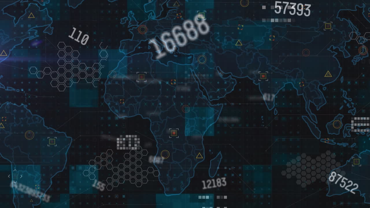 animación del mapa del mundo con procesamiento de datos en fondo negro