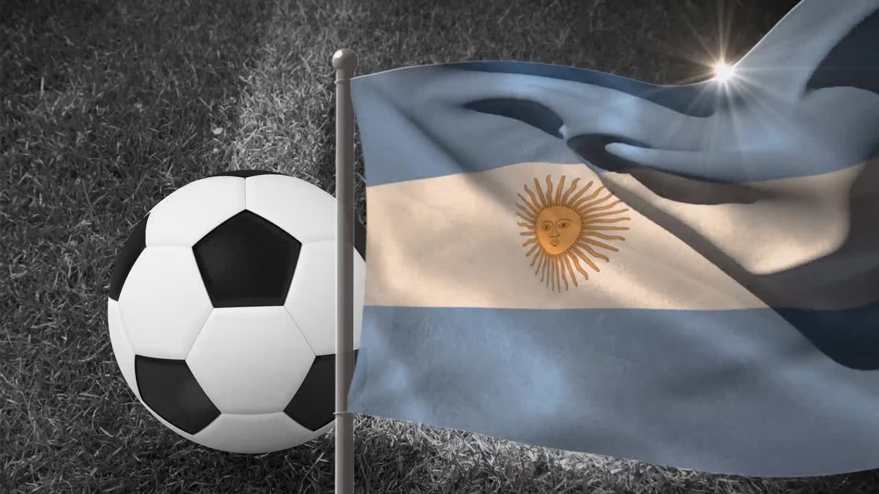 animación de la bandera de argentina y el fútbol sobre el estadio