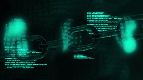 animación del procesamiento de datos y la cadena sobre fondo negro