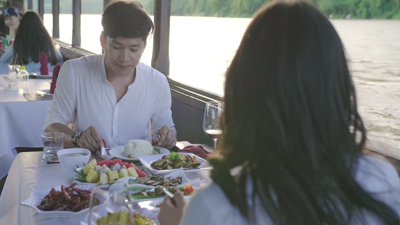 Couple Eating Food On Boat, Video In 4K