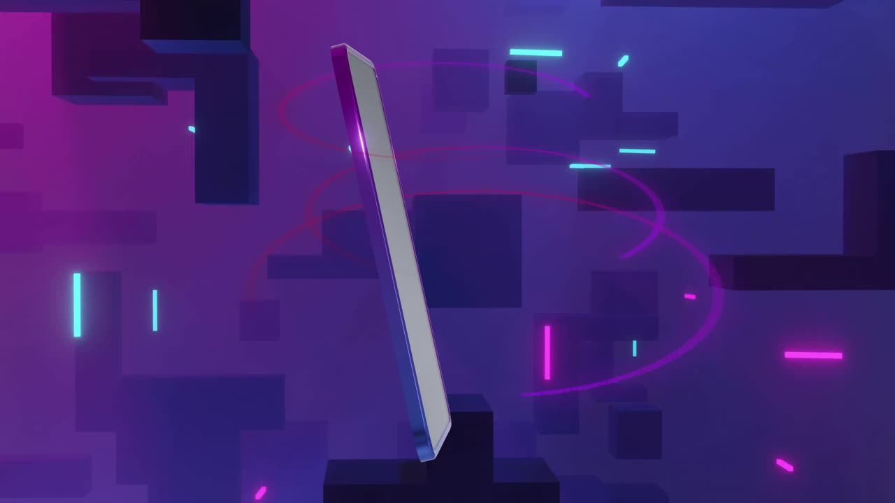 Animation of smartphone with blank screen over purple background