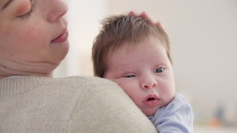 love, mother and baby in nursery for bonding