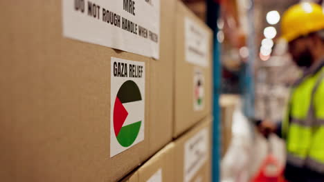 gaza relief aid in warehouse