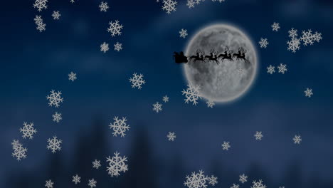 Animación-De-Nieve-Cayendo-Sobre-Papá-Noel-En-Trineo-Y-Luna-Llena.