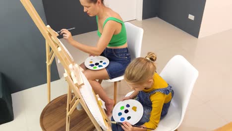 mother and daughter painting together