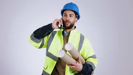 Architect,-man-and-phone-call-with-networking