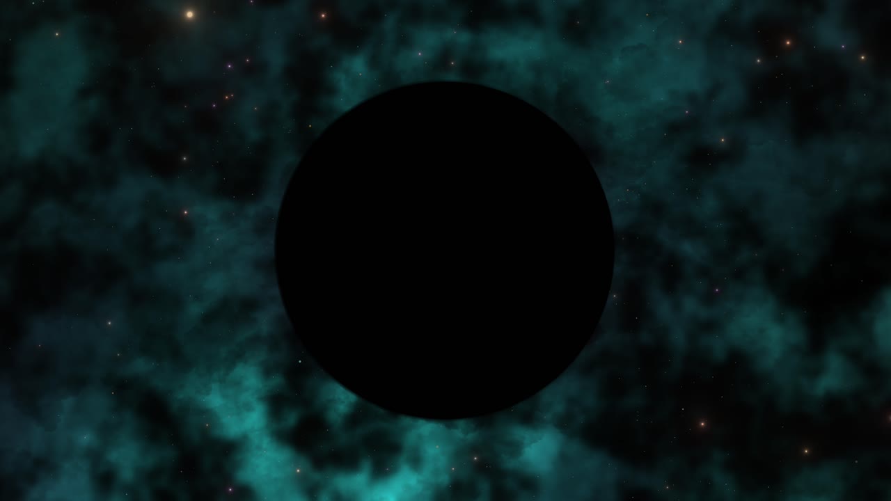 zoom lento en un agujero negro supermasivo en una nebulosa verde oscuro