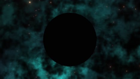 slow zoom into supermassive black hole in dark green nebula