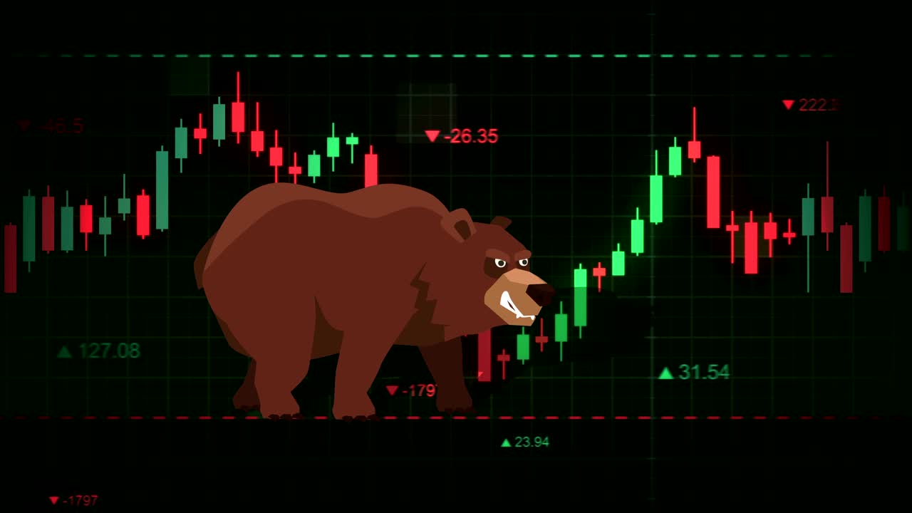 Bear market cartoon concept animation. Stock market background
