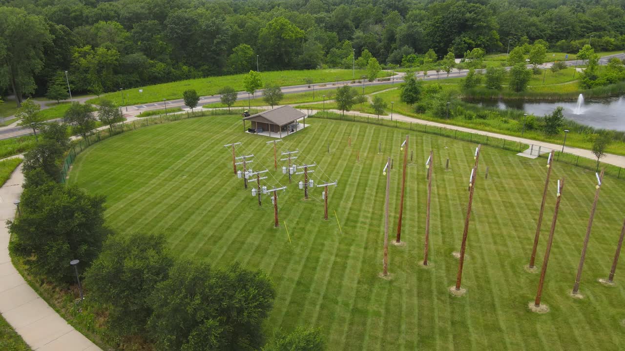 Overhead lineman training center at Henry Ford College, Dearborn Michigan, USA