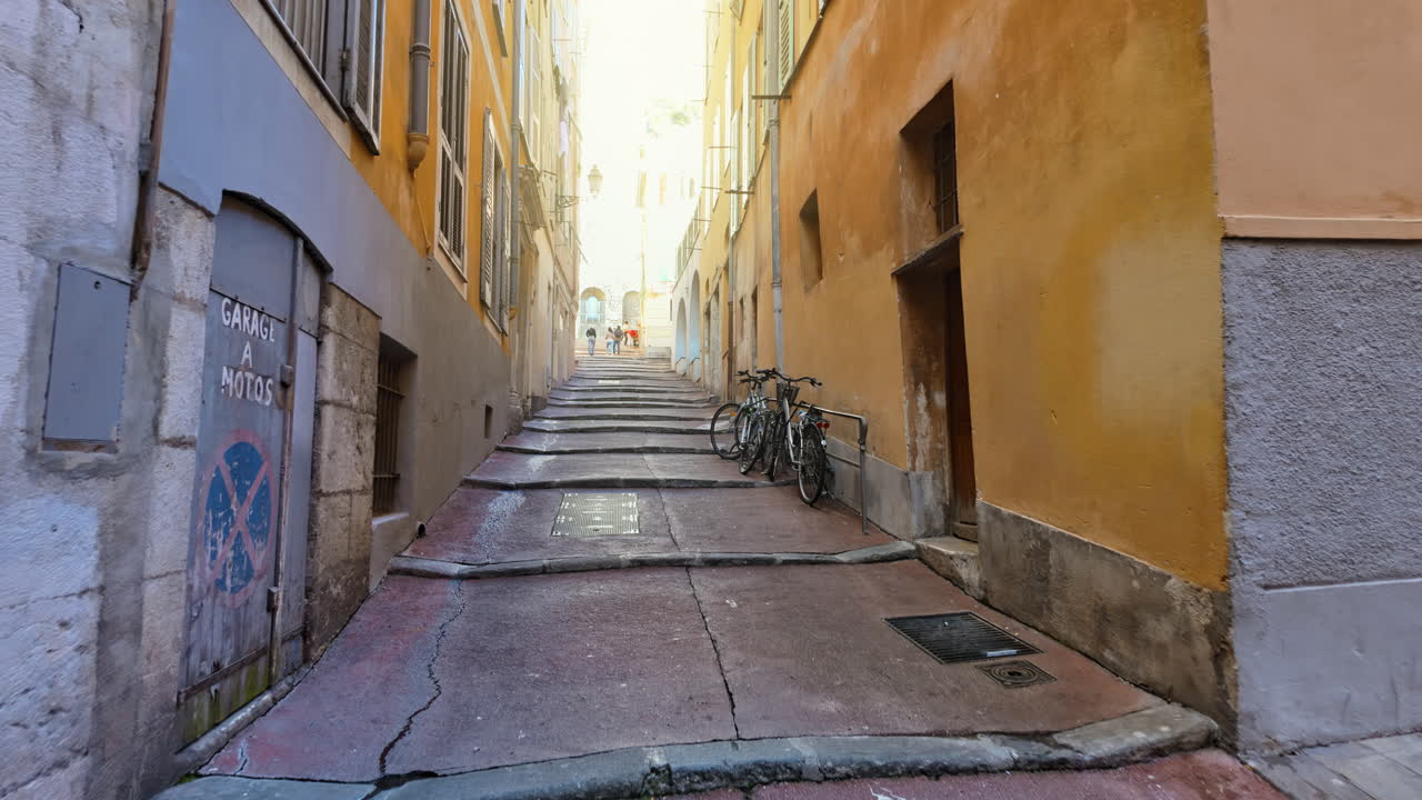Stairs on the streets of the Old Town of Nice, France in daylight
