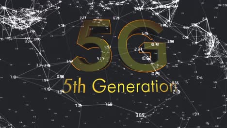 animação digital de texto 5g contra rede de conexões em fundo preto