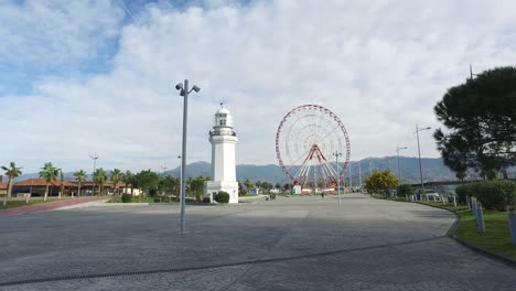 batumi without tourists. empty batumi, georgia. white lighthouse on the boulevard.