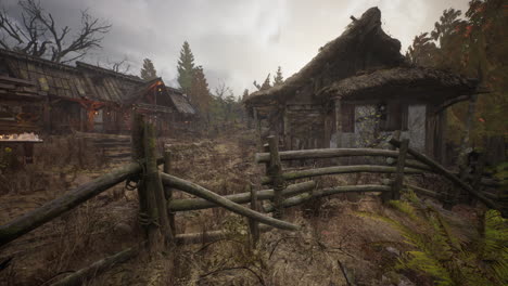 ruined medieval village in the forest