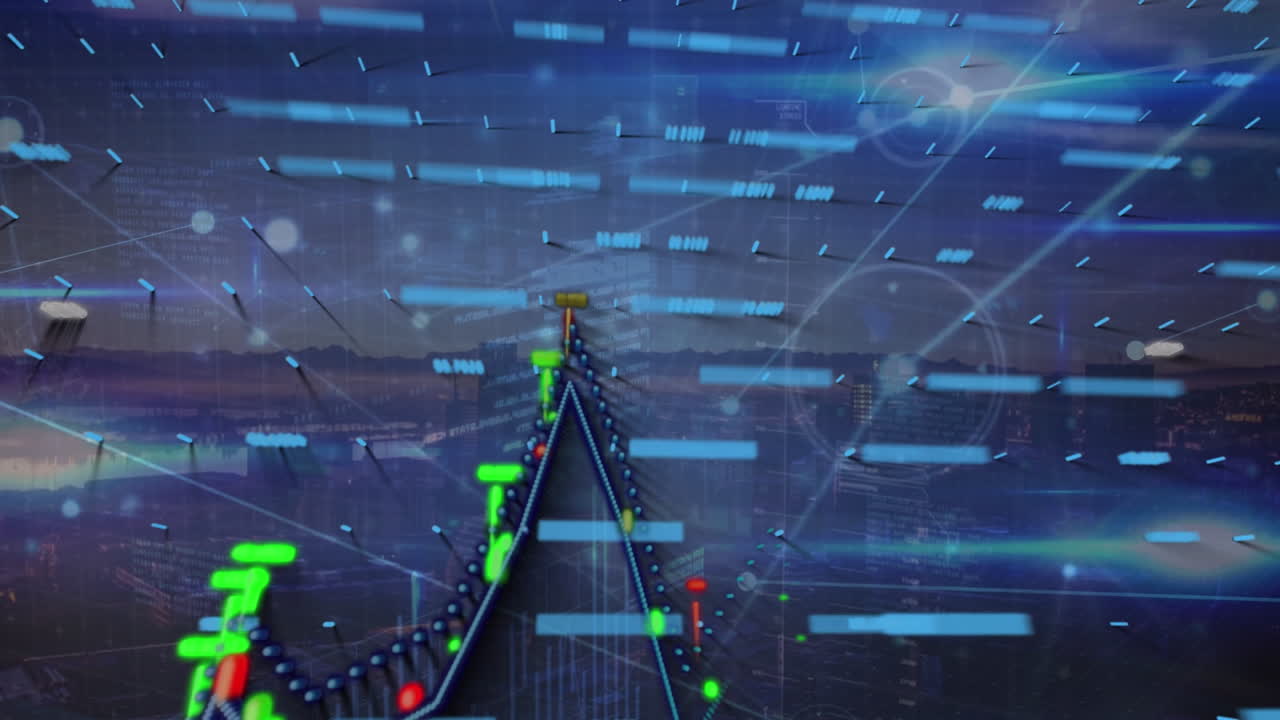 파란색 배경 위의 데이터 처리 애니메이션