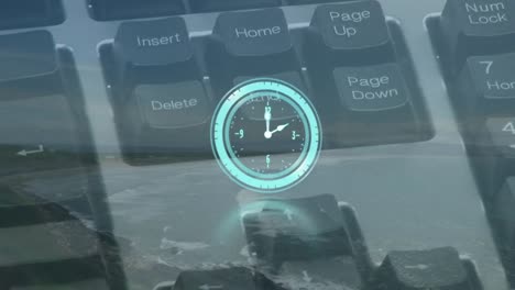 animation of landscape and clock moving over hands using computer