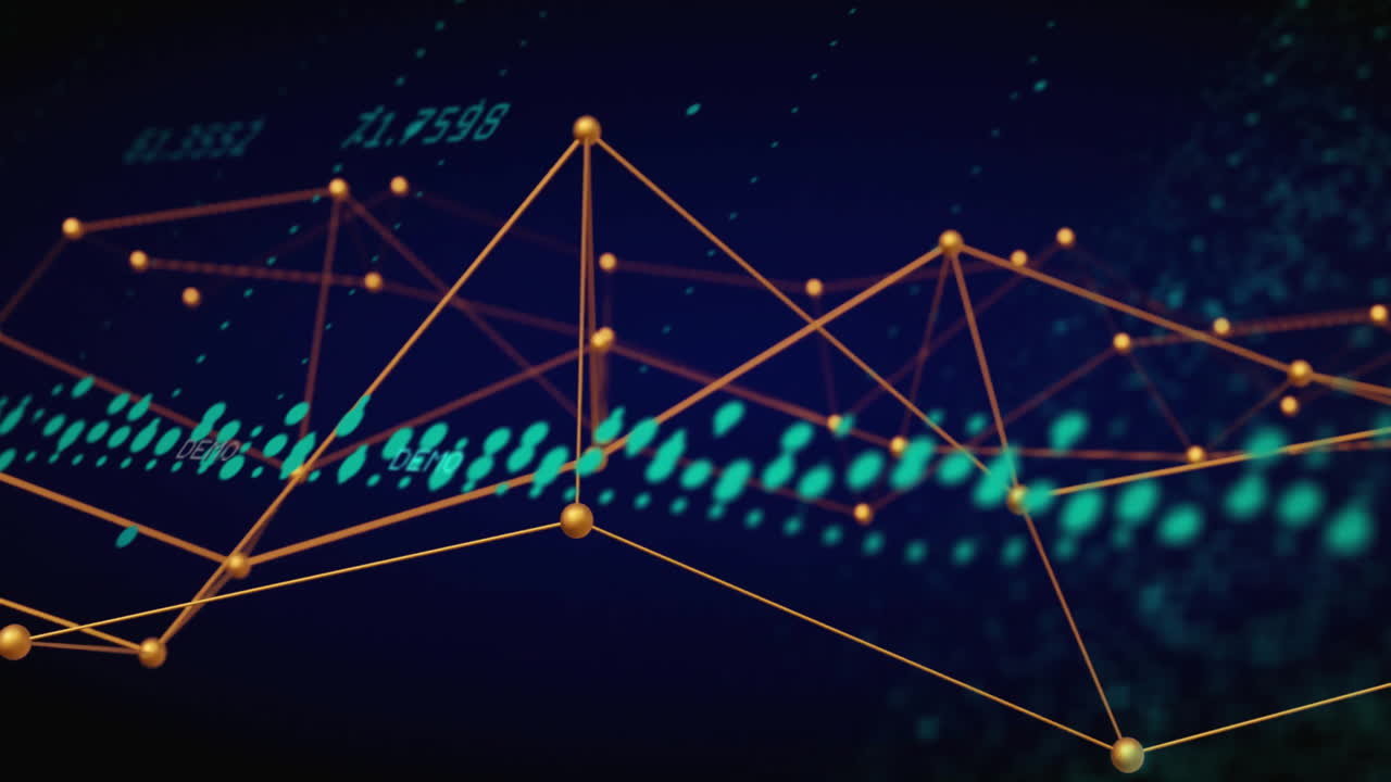 animación de conexiones amarillas sobre procesamiento de datos y diagrama