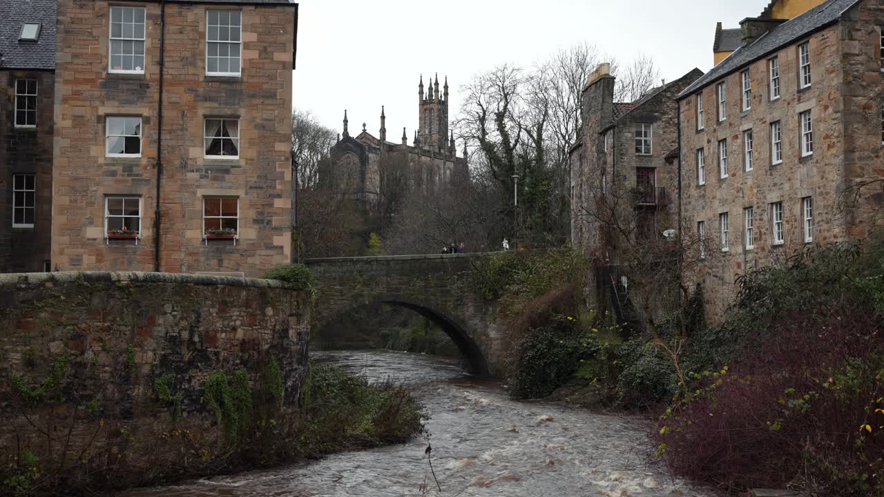 Water of Leith flowing through Dean Village in Edinburgh