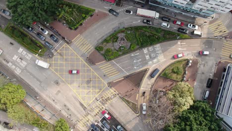 hong kong daytime city traffic, top down aerial view