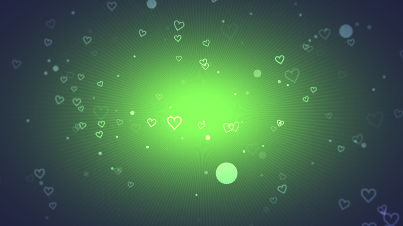 녹색 그라디엔트에 반 ⁇ 이는 무작위 패션 심장을 날아다니고