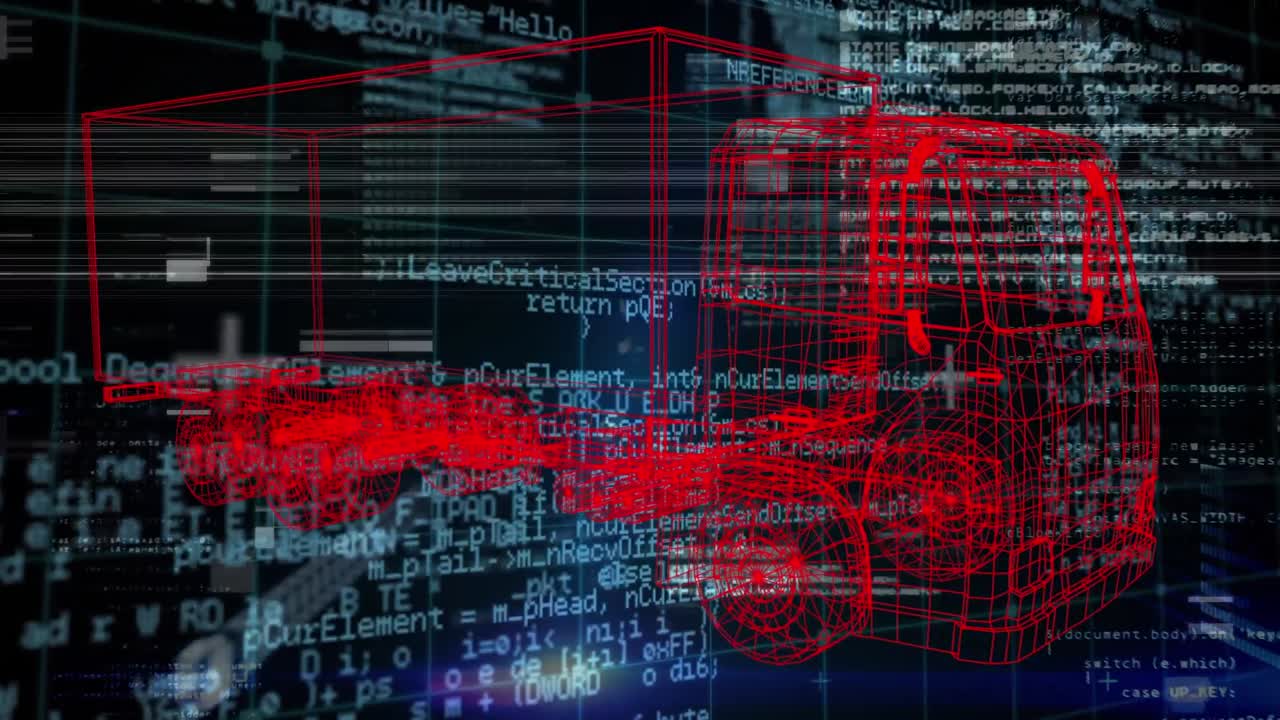 animación del proyecto de camión sobre el procesamiento de datos en espacio negro