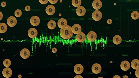 Animación-De-Iconos-De-Bitcoins-Que-Caen-Sobre-Fondo-Oscuro