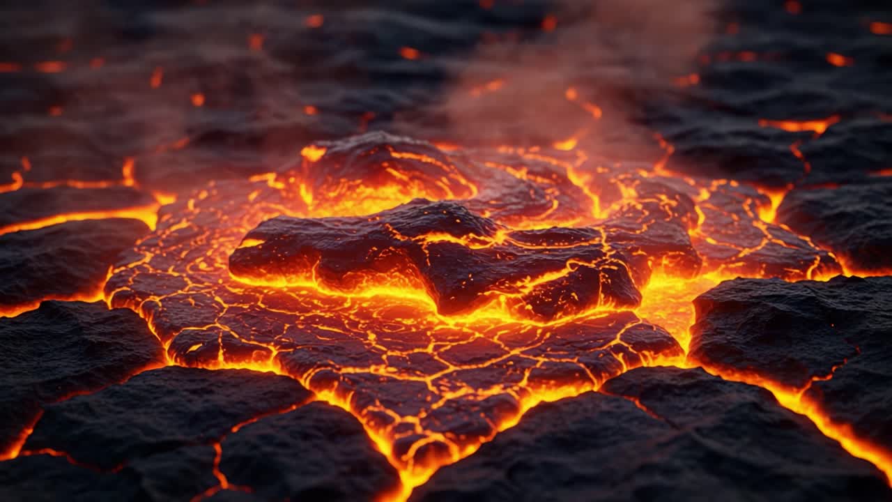 A breathtaking view of molten lava flowing over rocky terrain, showcasing the intense heat and vibrant colors of an active volcanic landscape captured in stunning detail
