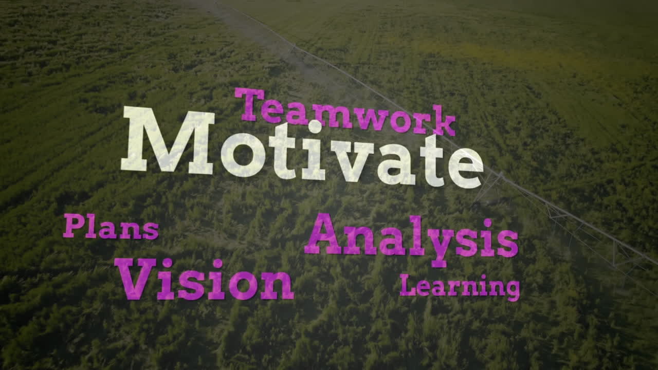 animación de texto de motivación y procesamiento de datos sobre el paisaje