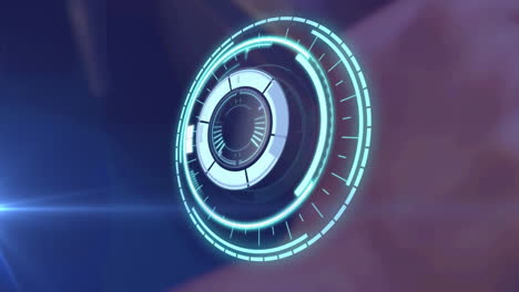 animation of moving spotlight and circular safe lock rotating over dark background