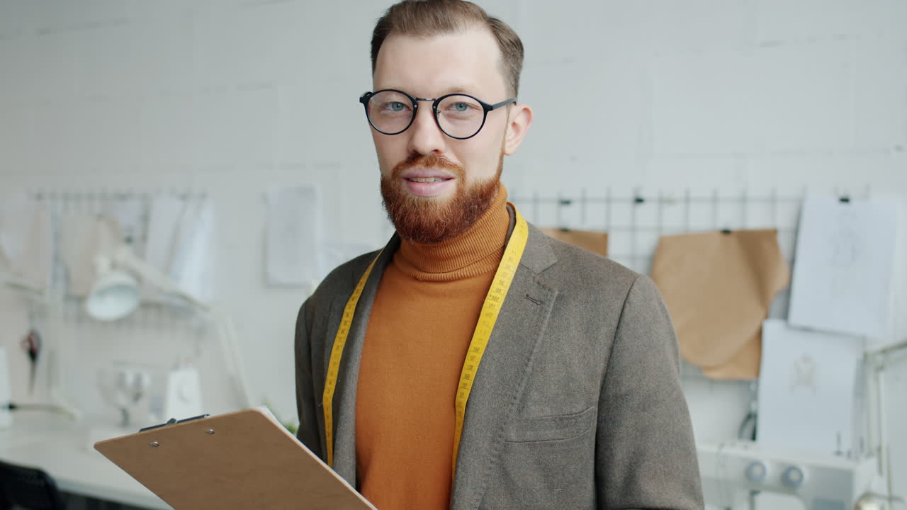 Portrait of a confident fashion designer in his workshop