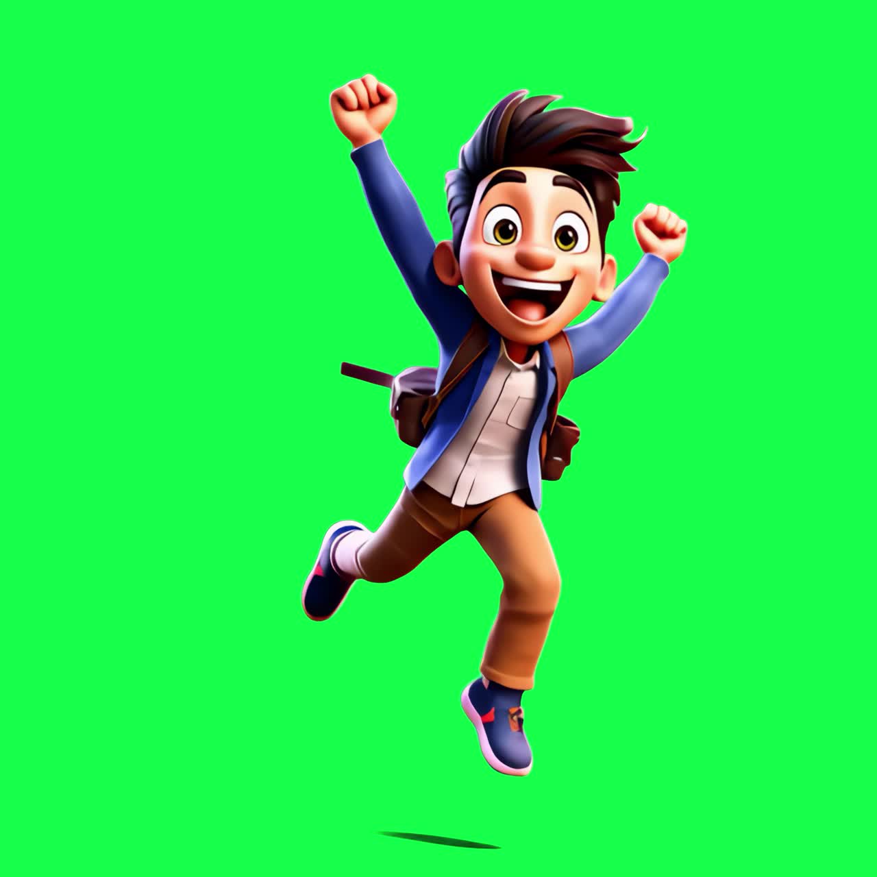 Joyful animated character jumping animation, transparent 4K video, green screen