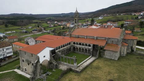 santa maria de xunqueira monastery, ribeira sacra, spain - aerial