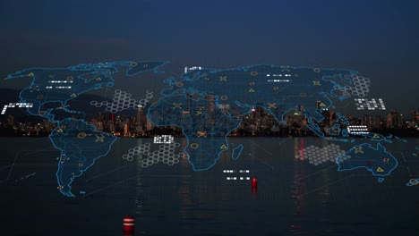 animation of data processing with statistics over world map