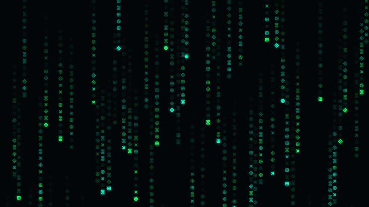Digital Matrix Rain Effect with Green Geometric Symbols