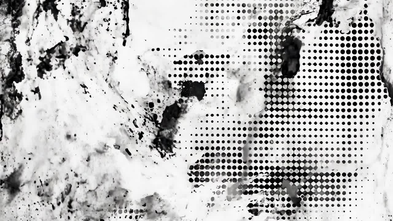 Grunge video background with a top-down camera angle, featuring a textured black and white halftone