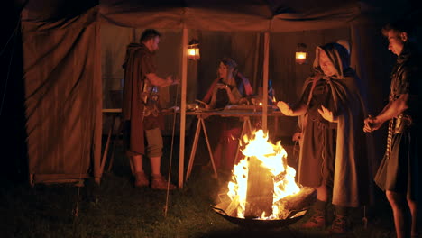 medieval camp at night