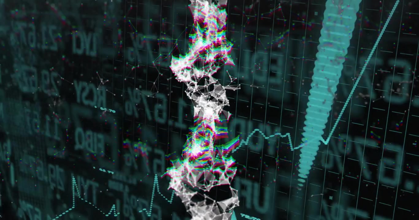 Upon glitching column pulsing nodes while line sweeping upward arrows growing showing finance rise
