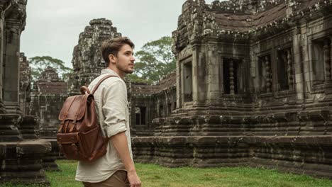 exploring ancient ruins: a voyager's journey through time in a majestic temple unlike any other, surrounded by historic architecture and nature's embrace