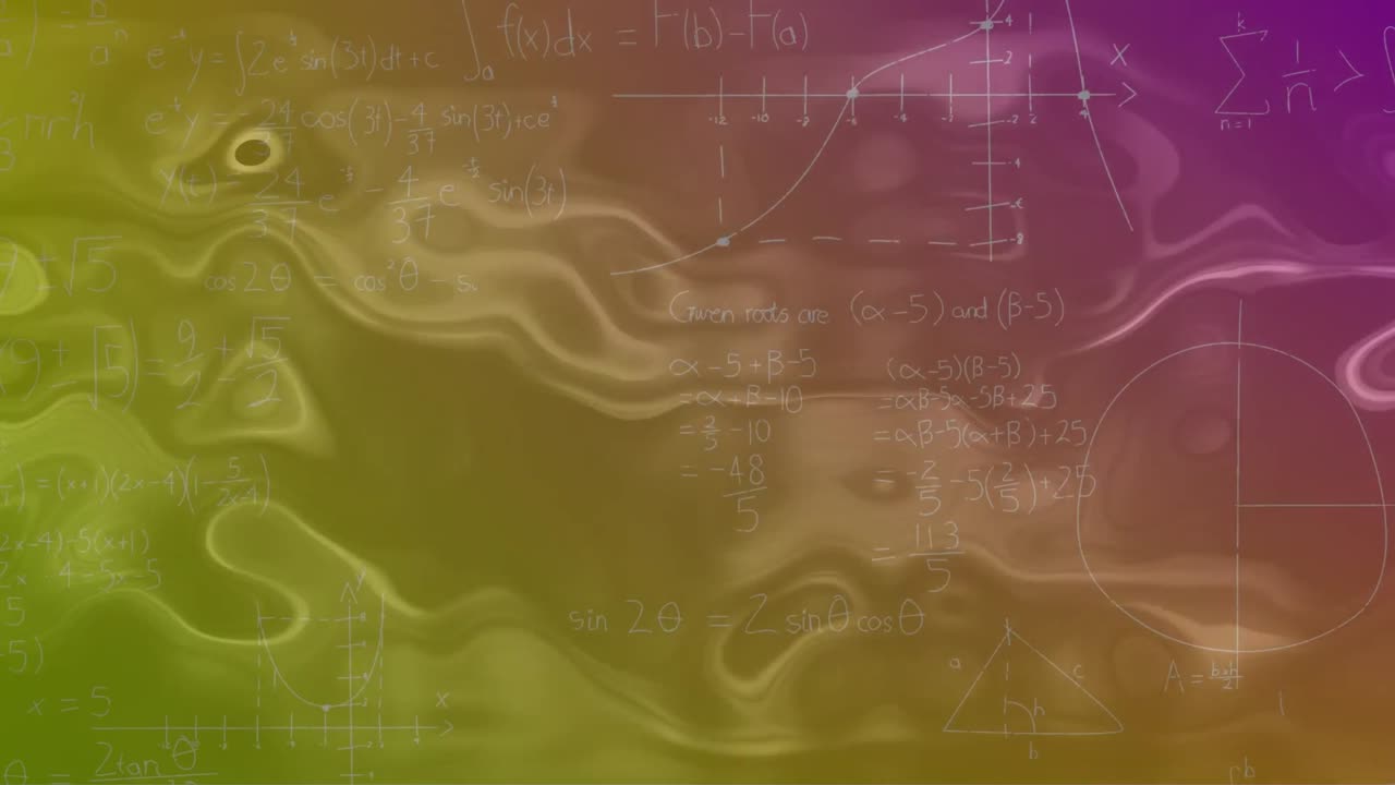 animación de fórmulas matemáticas en fondo amarillo y rosa