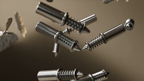 screws and debris in mid-air