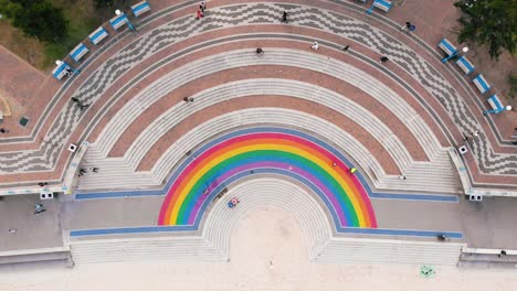 aerial shot of colorful lgbt steps at coogee beach. rainbow. lesbian gay bisexual transgender